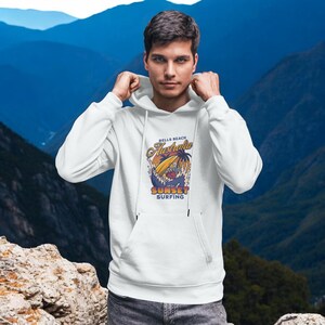 Sunset Vibes Graphic Hoodie, Vibrant Coastal Design, Relaxed Fit Hoodie, Tropical Beach Inspired, Unisex Casual Sweatshirt, Gift For Mom