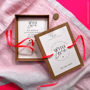 Geschenkschachtel zur Hochzeit – neonpink | Personalisiertes Geldgeschenk | Box, ca. A5