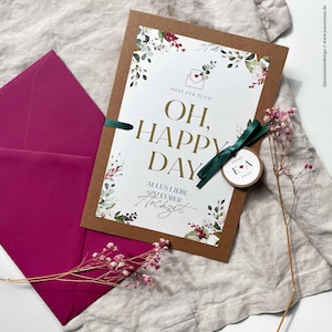 Grußkarte zur Hochzeit | romantisches Design mit aquarellierten Blumen, Zweigen & Blättern | A5 mit Kuvert