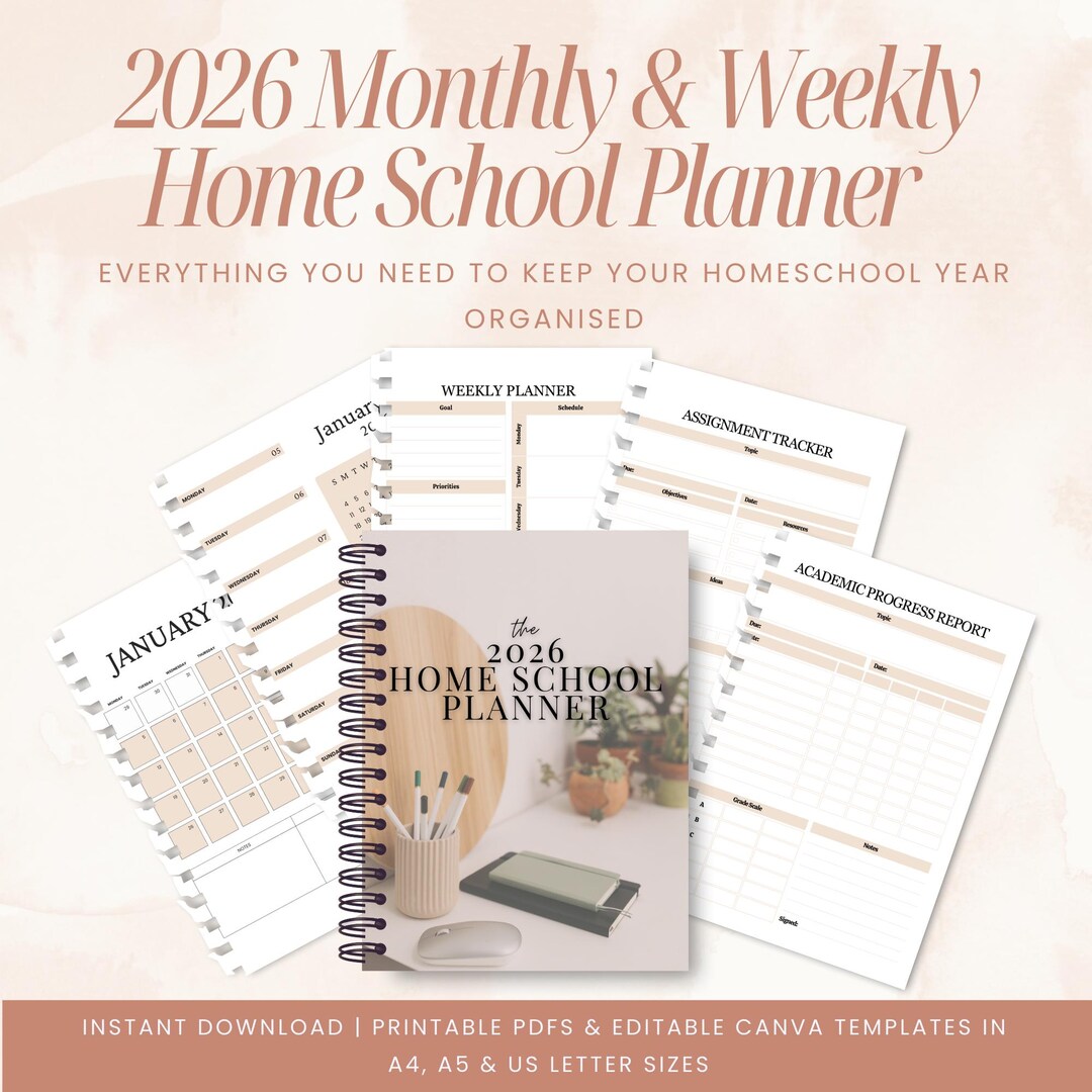2026 Homeschool Planner | PDF Printable & Editable Canva Templates in ...