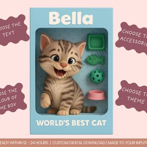 Custom Pixar Style Cat Portrait | Cartoon Cat Action Figure Art | Toy Box Pet Keepsake | Funny Personalised Cat Gift | Digital Cat Artwork