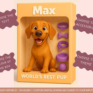 Personalised Cartoon Dog Portrait | Custom 3D Pet Illustration | Funny Pixar Style Dog Art | Digital Gift for Dog Owners | Pet Toy Box Art