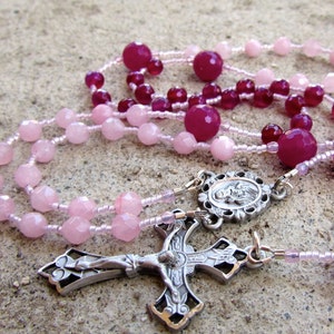 Handmade Rosary 10mm buy Mystic Silverite Plated Pink Quartz Faceted