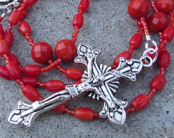 Red Coral Rosary: Catholic, gift, rosary beads