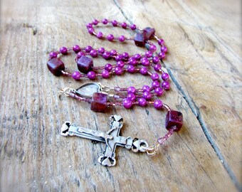 Purple Rosary from dyed River stone and Ceramic Glass