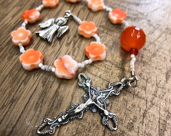 Tasche Rosenkranz mit Orangenblumen und Jade