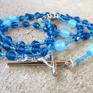 Rosary from Czech Glass and Sky Blue Quartz: catholic gift, beads, rosaries