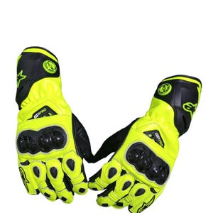 Handmade GP Pro Motorcycle Gloves | Neon Yellow Racing Gloves with Carbon Knuckle Armor | Men’s Biker Protective Riding Gear