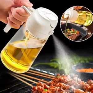 2-in-1 Oil Spray Bottle and Dispenser – 500ml Plastic Cruet for Cooking, BBQ, Baking and Kitchen Use