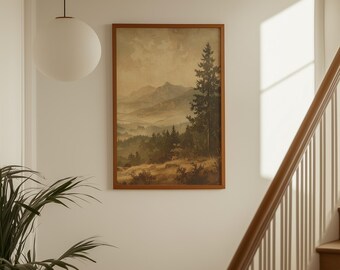 Forest Print – Vintage Texture Wall Art, Hand-Painted Style, Landscape Print, Classic Home Decor - Digital Download Vinage Rustic
