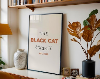Halloween Print, Black Cat Society, Witch Salem, Cat mom, Printable Halloween, Fall Poster for Halloween Wall Decor, Digital Download