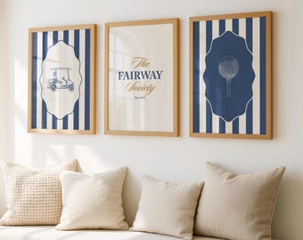 Set of 3 Vintage Golf Wall Art Prints | Preppy Country Club Decor | Golf Lover Gift | Sporty Elegant Home Office Art