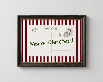 Merry Christmas Postcard Trendy Printable Wall Art, Digital Download Poster