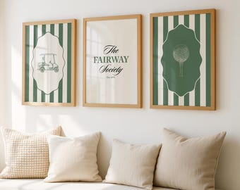 Set of 3 Vintage Golf Wall Art Prints | Preppy Country Club Decor | Golf Lover Gift | Sporty Elegant Home Office Art