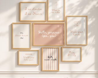 Set of 8 bathroom wall art prints - Beige Posters - Digital Download