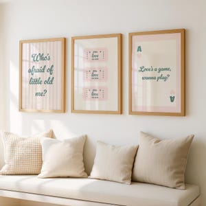 Set of 3 - Taylor prints - Taylor Digital print inspired - Pink and sage green girls&#39; art gallery, college dorm posters, taylor lyric poster