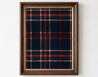 Navy Red Tartan Pattern Print, Antique Scottish Fabric Texture, Cozy Cabin Wall Decor (Digital Download, Vertical)