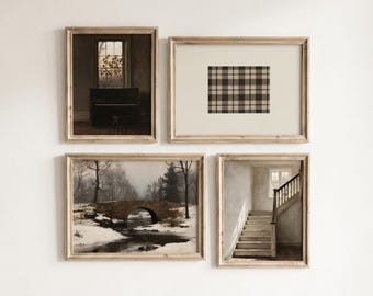 Set of 4 Moody Prints, Tartan Pattern, Nostalgic Cozy Wall Decor (Digital Printable Download)