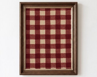 Red Beige Gingham Pattern Print, Antique Buffalo Check Fabric Texture, Farmhouse Chic Cozy Wall Decor (Digital Download, Vertical)