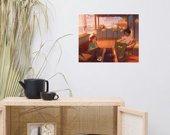 Lofi Girl Art Print - Bossa Lofi Aesthetic Poster - Sunny Anime Room Decor - Tropical Jazz Wall Art - Gift for Music Lovers & Students
