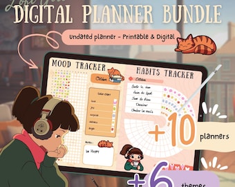 Lofi Girl Digital Planner Bundle - Aesthetic Notion Template - All-in-One Daily Weekly Monthly Planner - Habit Tracker & Goal Organizer