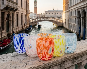 Vasos Botte Murano con base blanca, juego de 6 piezas