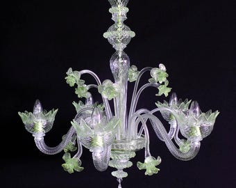 Ca' Casanova • グリーン ムラーノ クリスタル シャンデリア • 5 つの