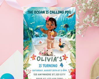 Baby Moana Birthday Invitation, Editable Hawaiian Theme (Digital Template)
