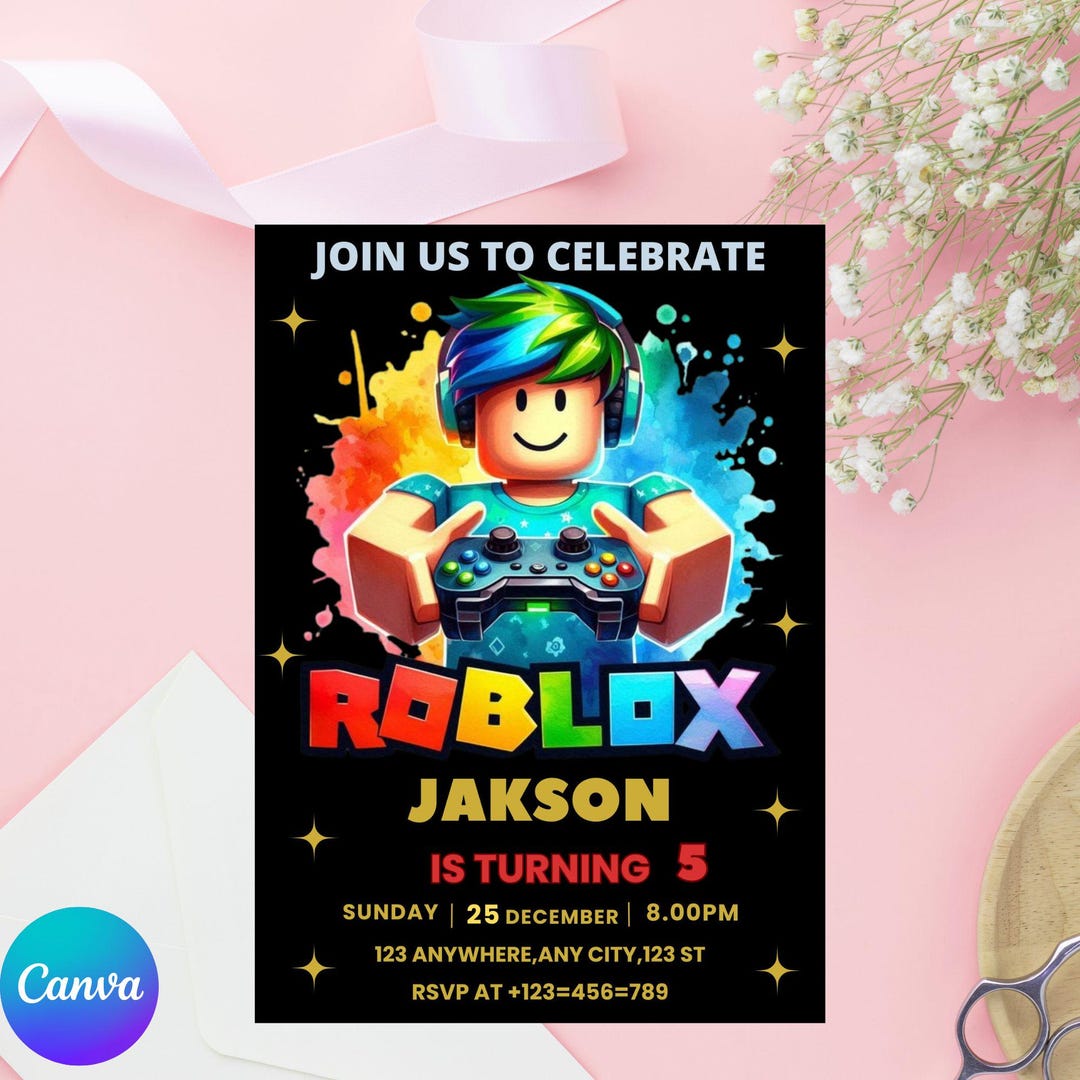Editable Roblox Birthday Invitation, Gamer Party Invite (5x7, Digital ...
