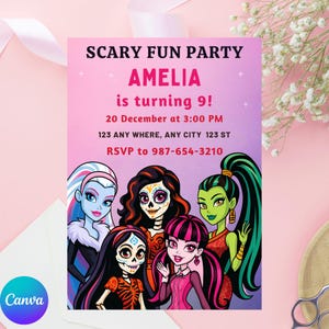 Monster Birthday Party Invitation, Girls Halloween Birthday Party, Monster Doll Invite, Monster Girl Invite, Girls Birthday Invitation