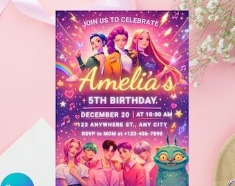 Kpop Birthday Invite, Kids Birthday Invite, Editable Birthday Invitation, Canva Template
