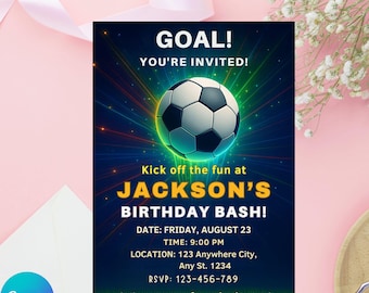 Editable Soccer Birthday Invitation: Canva Template (5x7, Digital Download)
