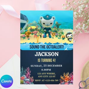 Invitation octonautes, invitation d&#39;anniversaire modifiable imprimable, modèle d&#39;invitation de fête d&#39;anniversaire fille garçon, invitation du capitaine Barnacles,