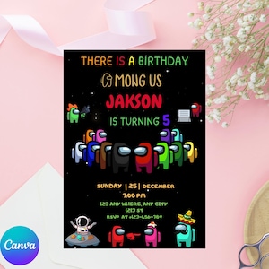 Editable Among us invitation Birthday Invitation, Kids Birthday Invitation,Amoung us Game invite, Digital Editable Personalized Canva