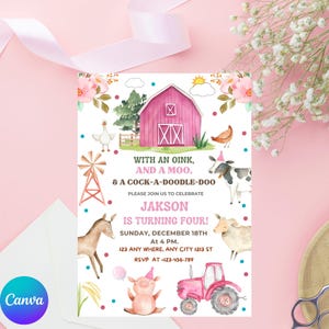 Editable Farm Birthday Invitation, Farm Animals Party Invites, Ranch Kids Birthday Invitation, Barnyard Animals, Canva DownloadBoys Birthday