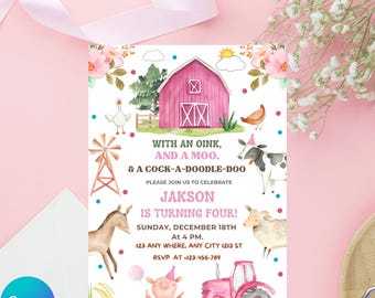 Farm Animals Birthday Invitation: Editable Barnyard Party (Canva Download)