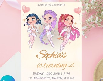 K-Pop Demon Hunters Kids Birthday Invitation, Editable Canva Kids Party Template, Digital Download