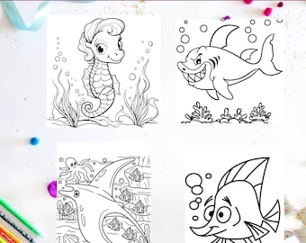 Libro para colorear de criaturas marinas: 60 páginas con temática oceánica (descarga digital)