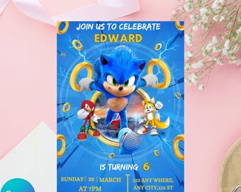 Bewerkbare Sonic-verjaardagsuitnodiging: afdrukbare feestsjabloon (digitale download)