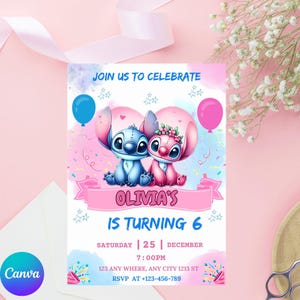Editable Stitch Birthday Invitation, Digital Kids Party Invite, Lilo and Stitch B'day Invitation Printable Kids Birthday Party Invitations,