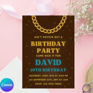 Hip Hop Party Invitation, Gold Chain Invitation, 90&#39;s Party, Hip Hop Party, 90&#39;s Birthday Invitation, Instant Download Digital Template