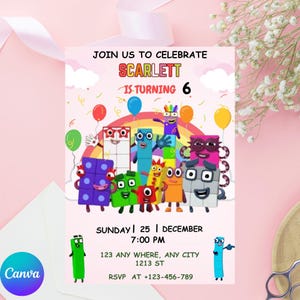 Editable Numberblocks Birthday Invitation, Numberblocks Birthday Party Invite, Learn Numbers Party. Editable Printable Invitation, canva