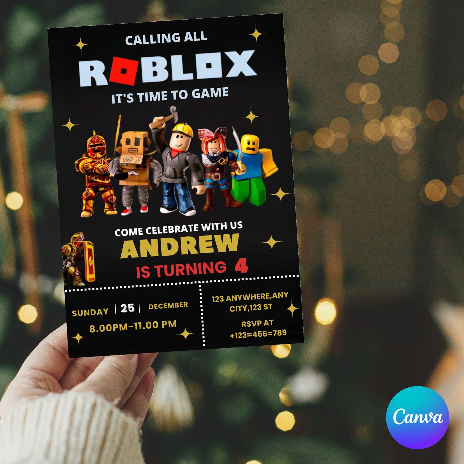 Editable Roblox Birthday Invitation Template: Game Party Invite (canva ...