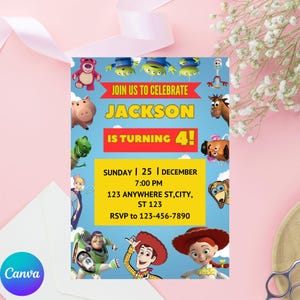 Kids Editable Toy Story Birthday Invitation Template, Birthday Party Invitation, Digital Kids Party Invite Template, Birthday Editable Canva