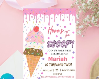 Ice Cream Birthday Invitation: Pink Mint Purple (Canva Download)