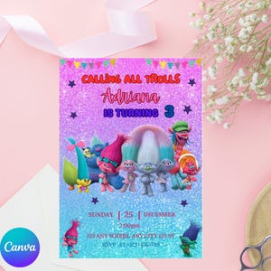 Editable Trolls Invitation, Trolls Birthday Invite,Digital Trolls Party Editable Template Trolls, Trolls Craziest Party Birthday Invitation