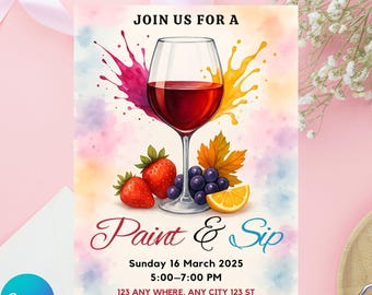 Editable Sip and Paint Party Invitation: Wine Theme (5x7 Digital Download)