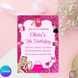 Editable Fashion Doll Party Invitation, Barbi Girl Party Invite, Pink Barbe Birthday Invite Girls Birthday Invite Doll Birthday Invitation