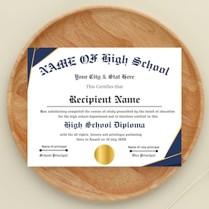 Modèle imprimable de diplôme d'études secondaires, diplôme d'études secondaires, modèle de réplique de diplôme, téléchargement immédiat, diplôme d'études secondaires