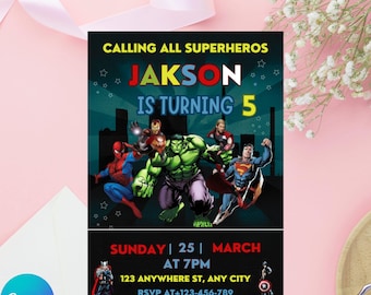 Superhero Birthday Invitation: Avengers Party, Editable Template (Digital Download)